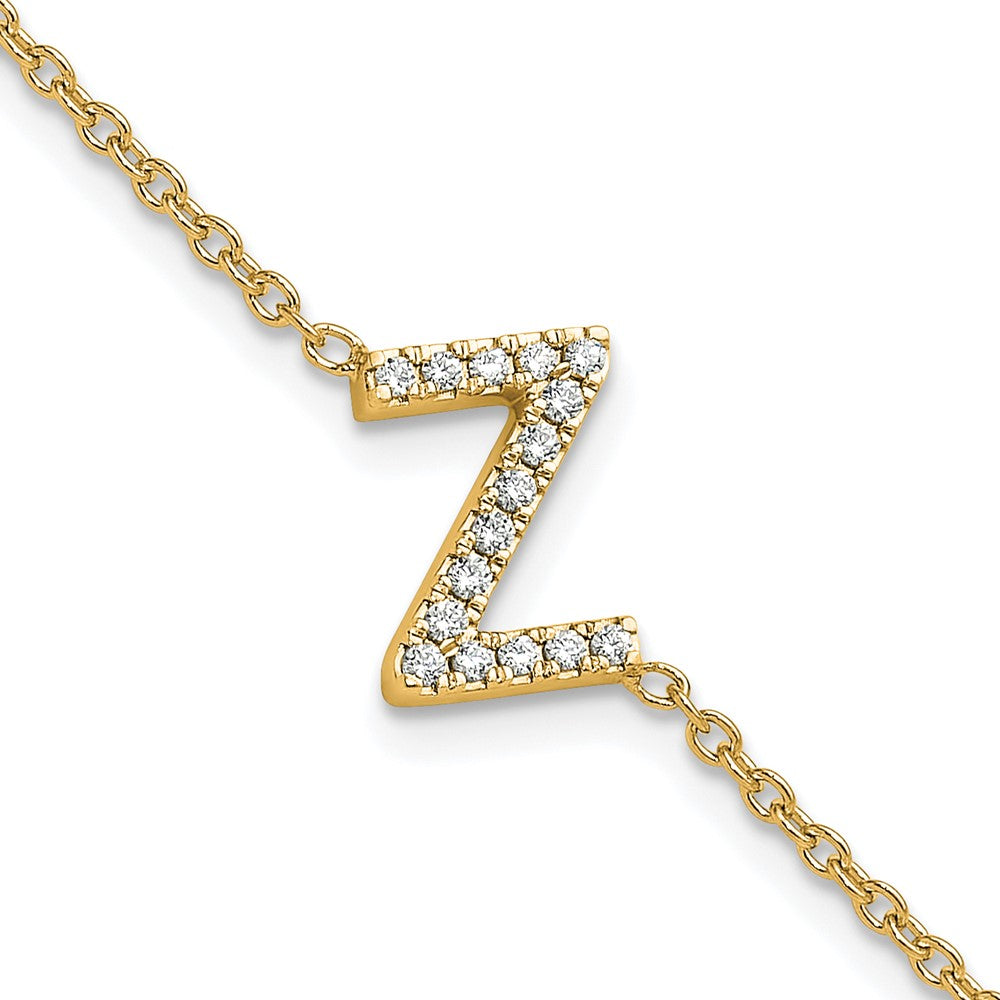 14K Gelbgold Armband mit seitlichem Buchstaben „Z" aus natürlichen Diamanten, mit 1 Zoll Verlängerung