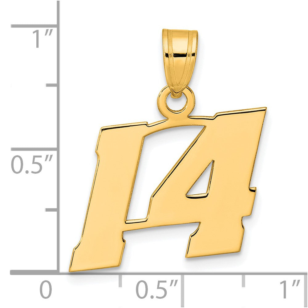 14K Gelbgold Polierter Block-Zahlenanhänger Nummer 14