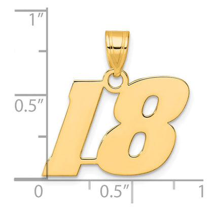 14K Gelbgold polierter Block-Anhänger „Zahl 18“