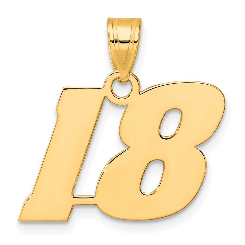 14K Gelbgold polierter Block-Anhänger „Zahl 18“