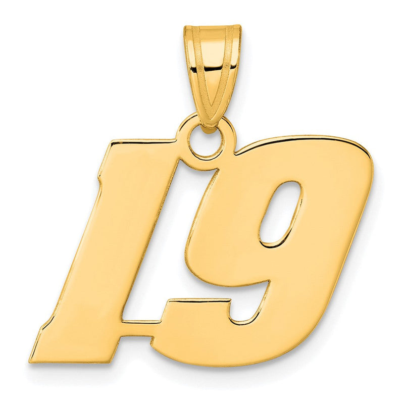 14K Gelbgold polierter Anhänger Blockzahl 19