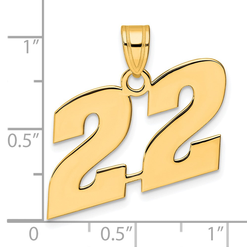 14K Gelbgold Poliert Zahl 22 Block-Anhänger
