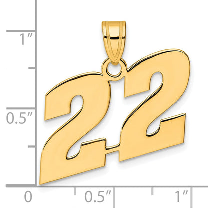 14K Gelbgold Poliert Zahl 22 Block-Anhänger