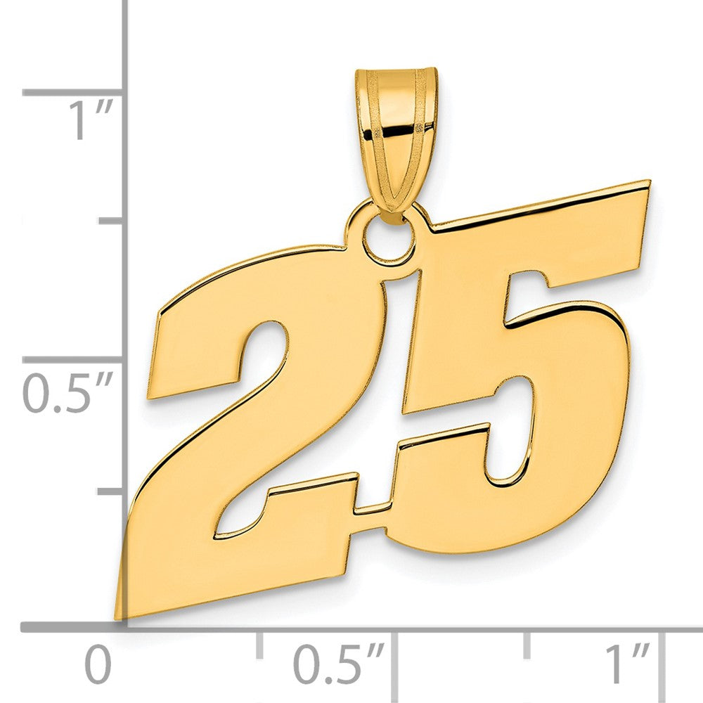 14K Gelbgold Polierter Block Anhänger Nummer 25