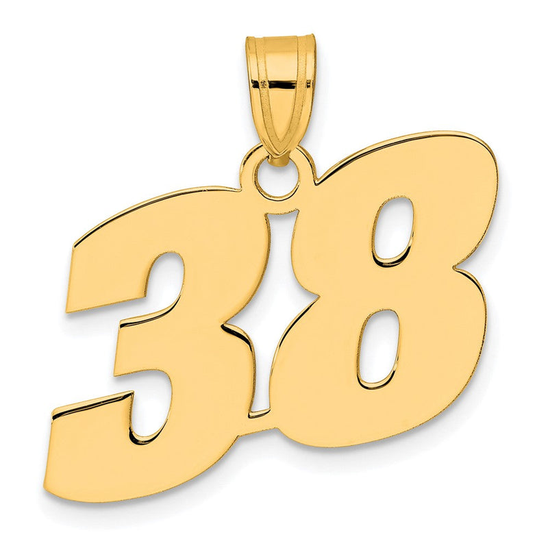 14K Gelbgold Poliert Block-Zahl 38 Anhänger
