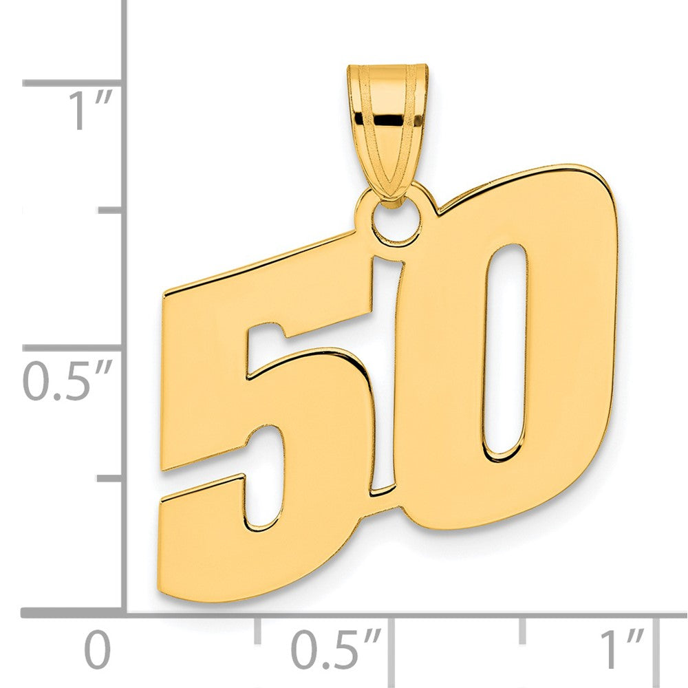 14K Gelbgold Poliert Zahl 50 Anhänger (Blockschrift)