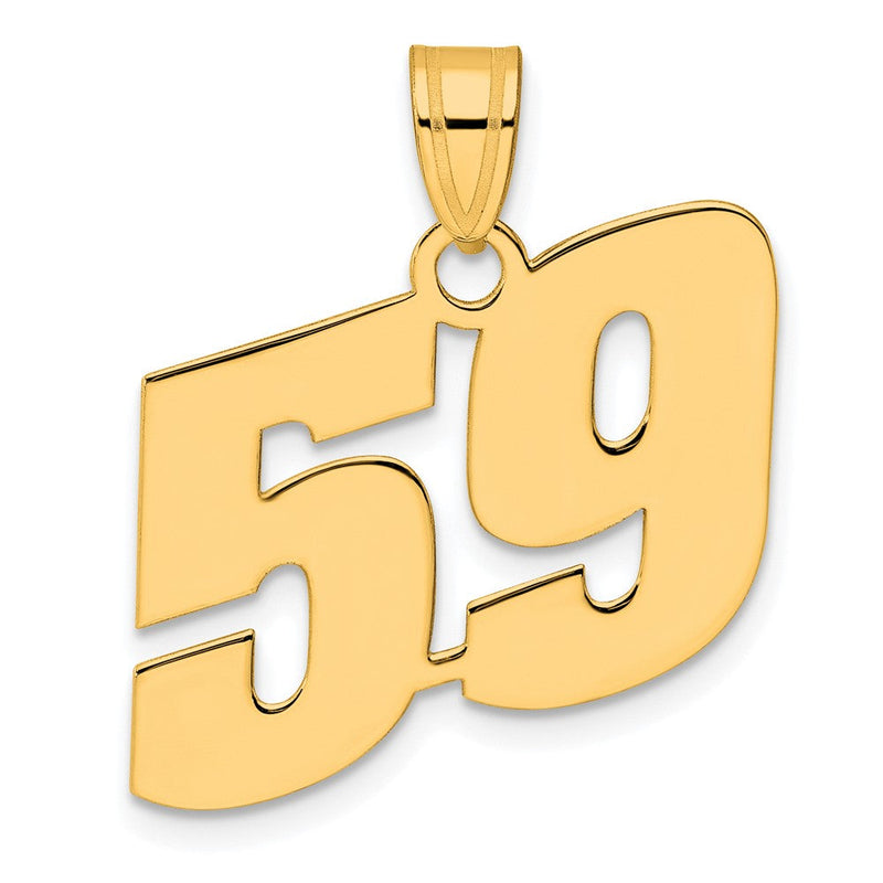 14K Gelbgold Polierter Block-Anhänger mit Zahl 59