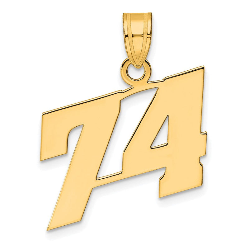 14K Gelbgold polierter Block-Anhänger mit Zahl 74