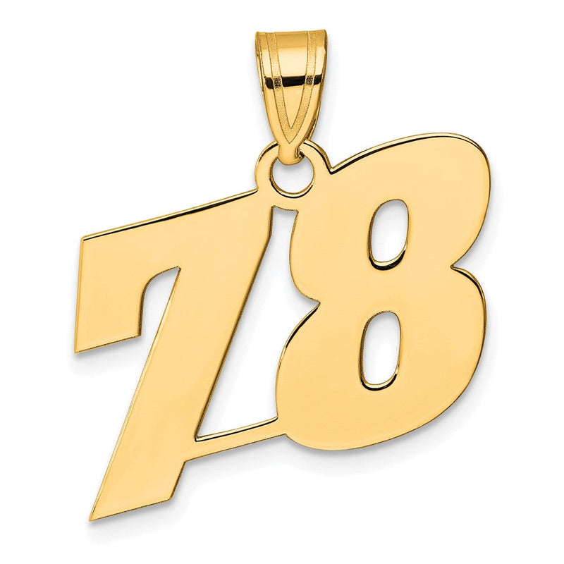 14K Gelbgold polierter Anhänger Blockzahl „78“