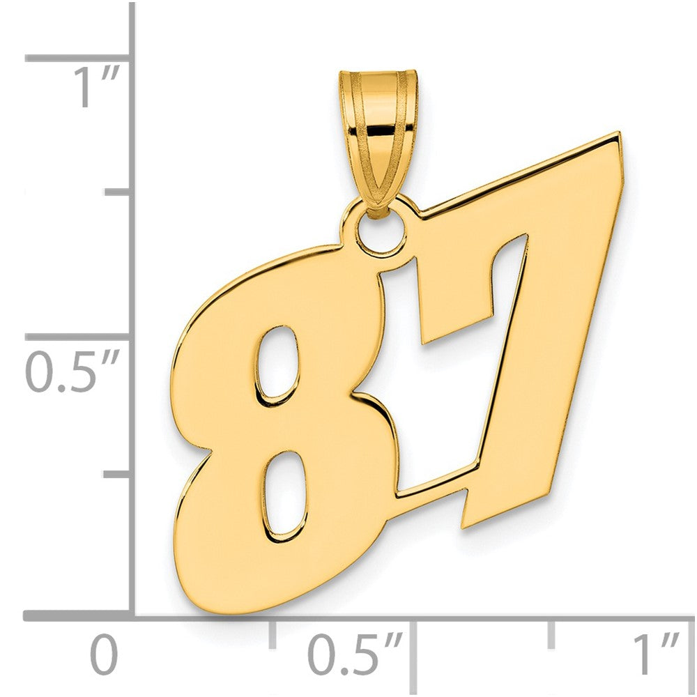 14K Gelbgold Poliert Block-Zahl 87 Anhänger
