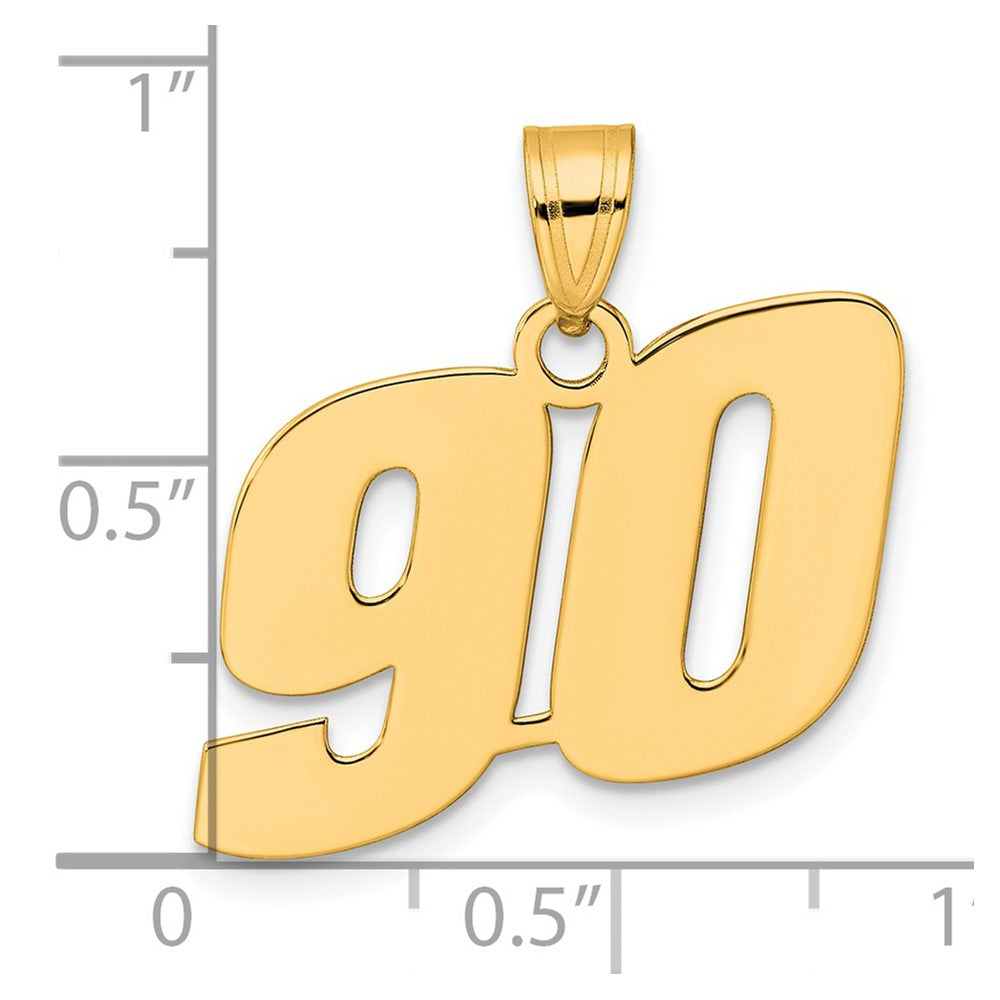14K Gelbgold polierter Zahlenanhänger „90" (Block-Design)