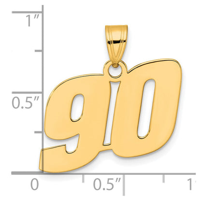 14K Gelbgold polierter Zahlenanhänger „90" (Block-Design)