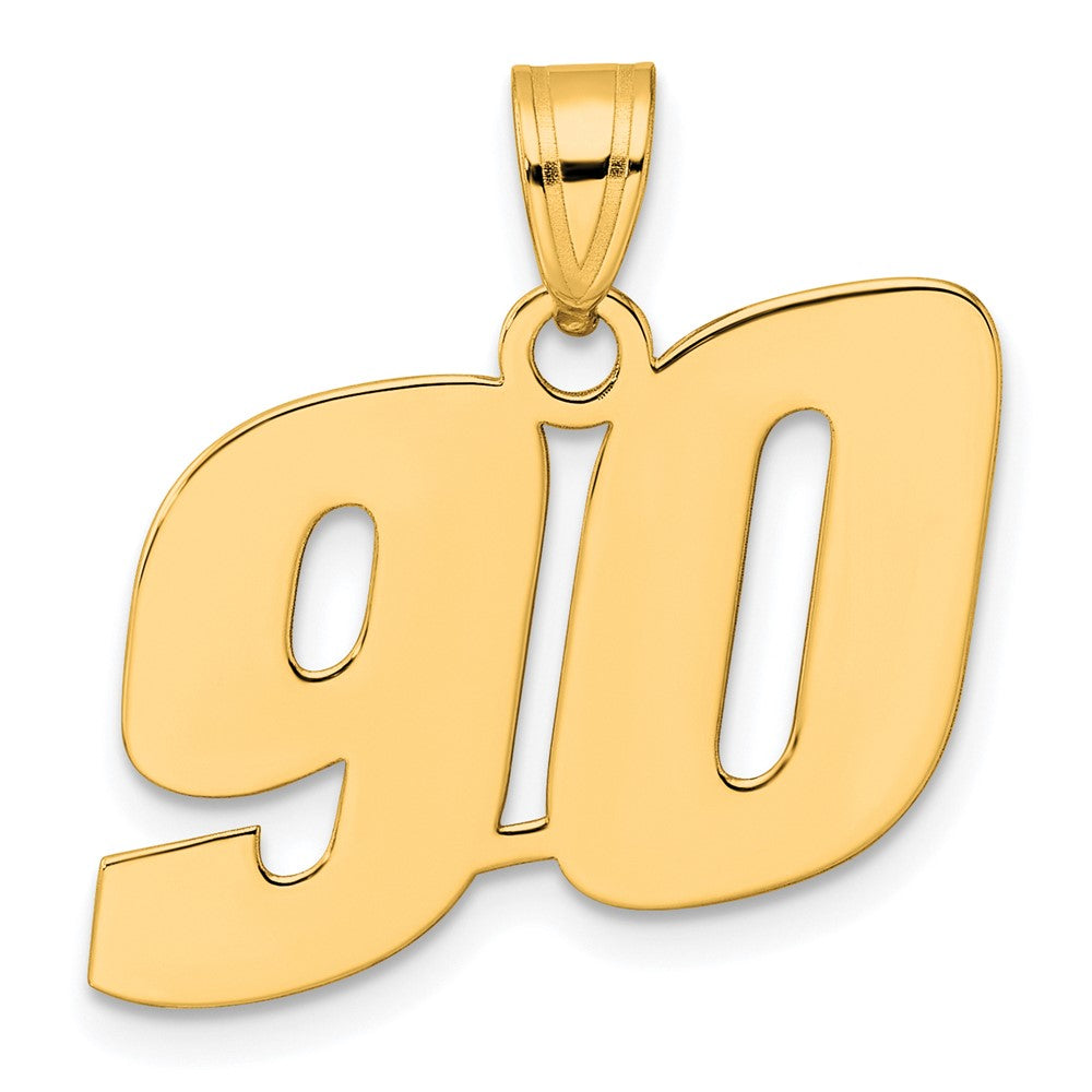 14K Gelbgold polierter Zahlenanhänger „90" (Block-Design)