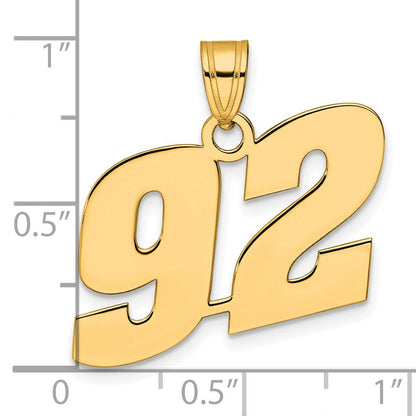 14K Gelbgold Poliert Zahl 92 Anhänger (Block-Design)