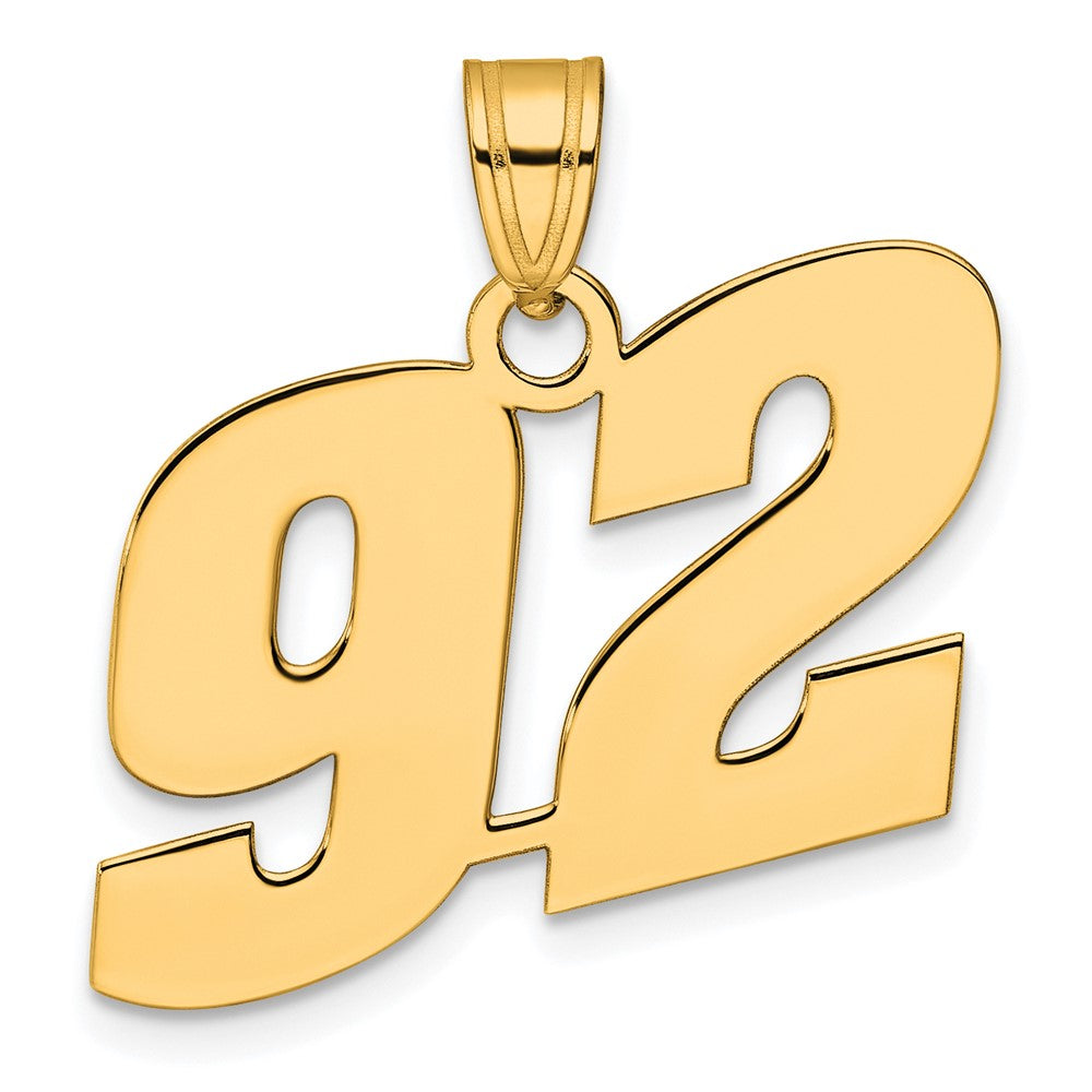 14K Gelbgold Poliert Zahl 92 Anhänger (Block-Design)