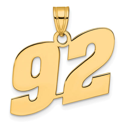 14K Gelbgold Poliert Zahl 92 Anhänger (Block-Design)