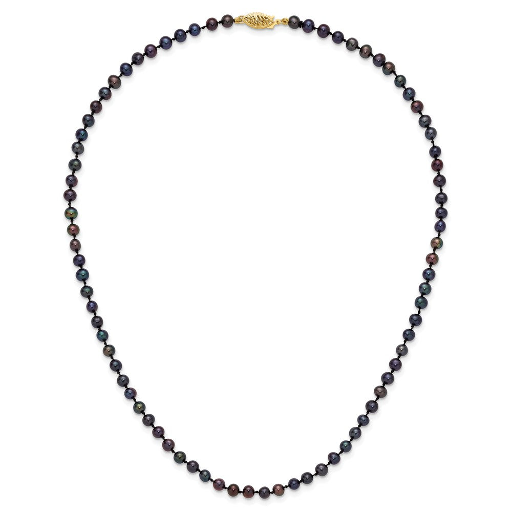 14K Gelbgold 4-5mm Schwarz Nahe Rund Süßwasser Zuchtperle Halskette