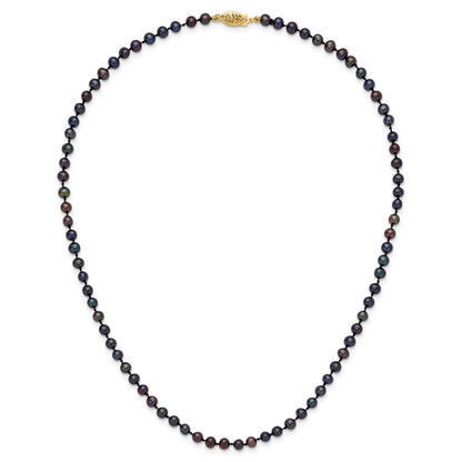14K Gelbgold 4-5mm Schwarz Nahe Rund Süßwasser Zuchtperle Halskette