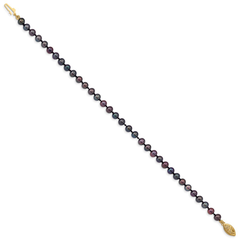 7.5 Zoll 14K 4-5mm Schwarz Nahe Rund Süßwasser Zuchtperle Armband
