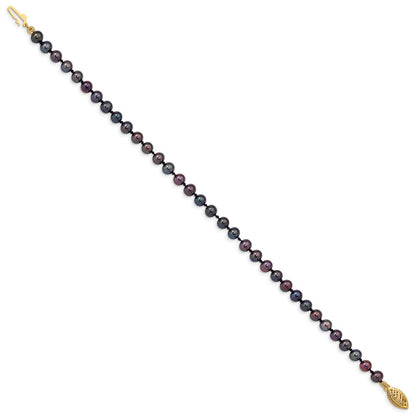7.5 Zoll 14K 4-5mm Schwarz Nahe Rund Süßwasser Zuchtperle Armband