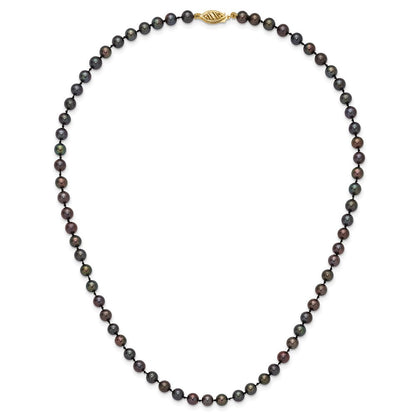 14K Gelbgold 5-6mm Schwarz Nahe Rund Süßwasser Zuchtperle Halskette