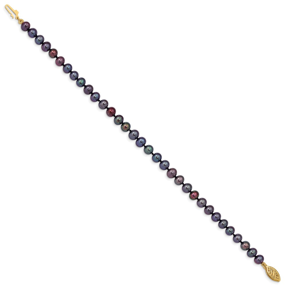 7.5 Zoll 14K 5-6mm Schwarz Nahe Rund Süßwasser Zuchtperle Armband