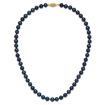 14K Gelbgold 6-7mm Schwarz Nahe Rund Süßwasser Zuchtperle Halskette
