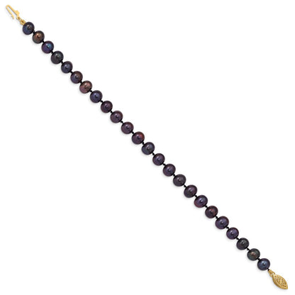 7.5 Zoll 14K 6-7mm Schwarz Nahe Rund Süßwasser Zuchtperle Armband