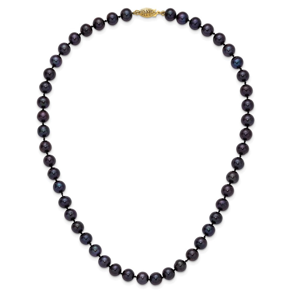 14K Gelbgold 7-8mm Schwarz Nahe Rund Süßwasser Zuchtperle Halskette