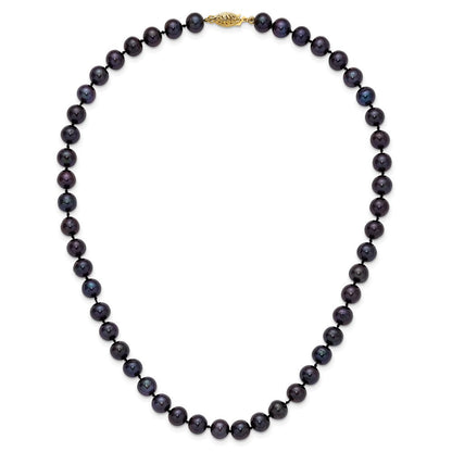14K Gelbgold 7-8mm Schwarz Nahe Rund Süßwasser Zuchtperle Halskette