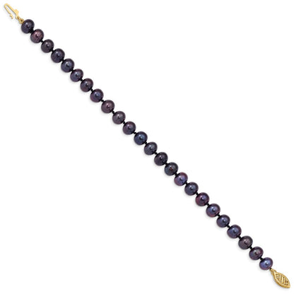 7.5 Zoll 14K 7-8mm Schwarz Nahe Rund Süßwasser Zuchtperle Armband