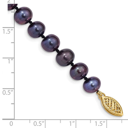 7.5 Zoll 14K 7-8mm Schwarz Nahe Rund Süßwasser Zuchtperle Armband