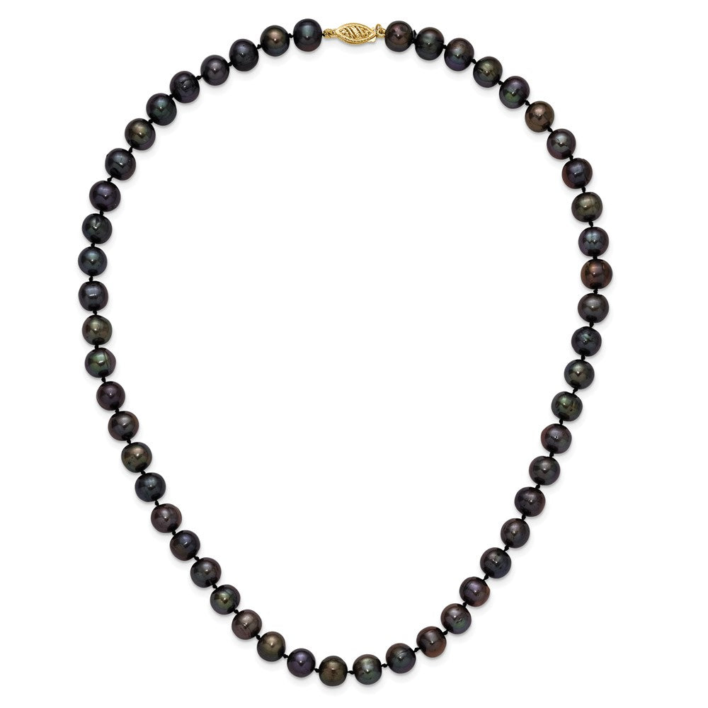 14K Gelbgold 8-9mm Schwarz Nahe Rund Süßwasser Zuchtperle Halskette