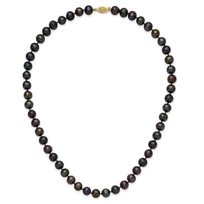 14K Gelbgold 8-9mm Schwarz Nahe Rund Süßwasser Zuchtperle Halskette