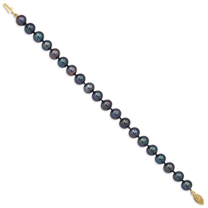 7.5 Zoll 14K 8-9mm Schwarz Nahe Rund Süßwasser Zuchtperle Armband