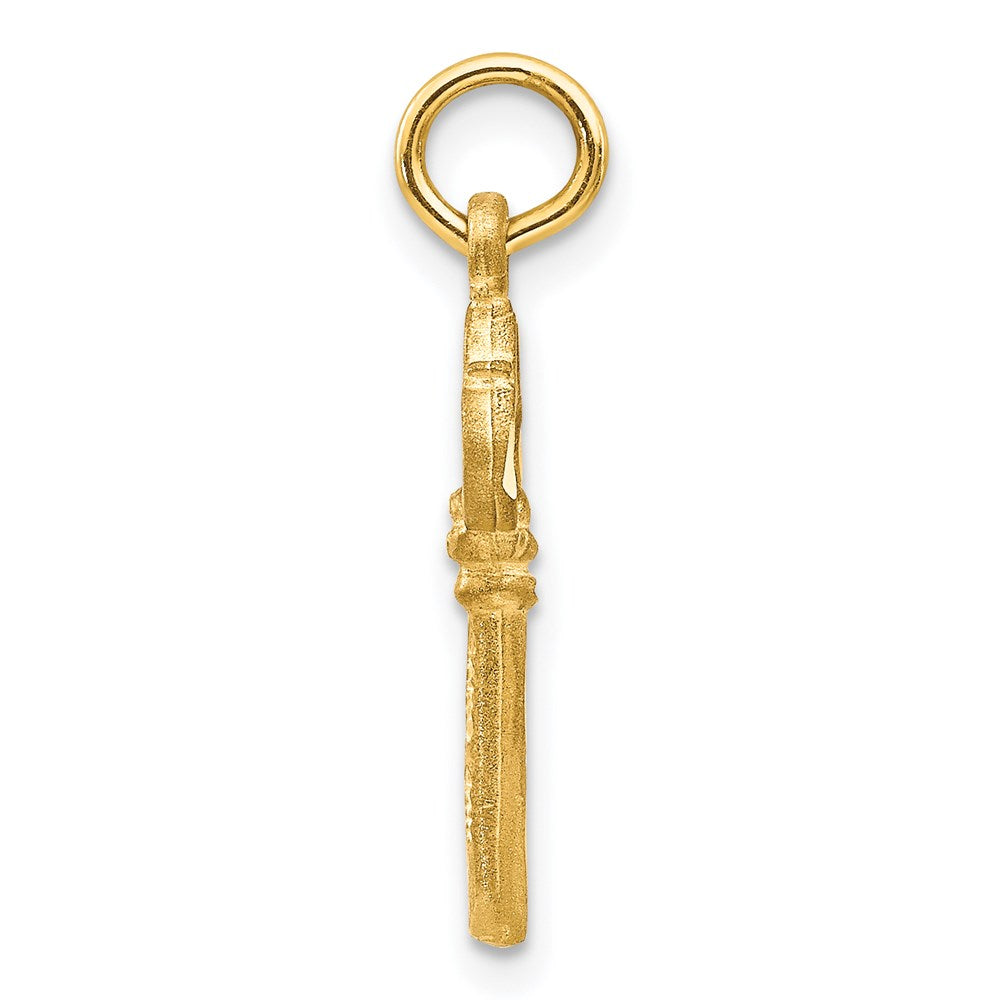 14K Gelbgold Poliert Diamantiert 3d Key Charm