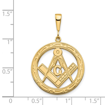 14K Gelbgold Polierter & Strukturierter Großer Freimaurersymbol-Anhänger