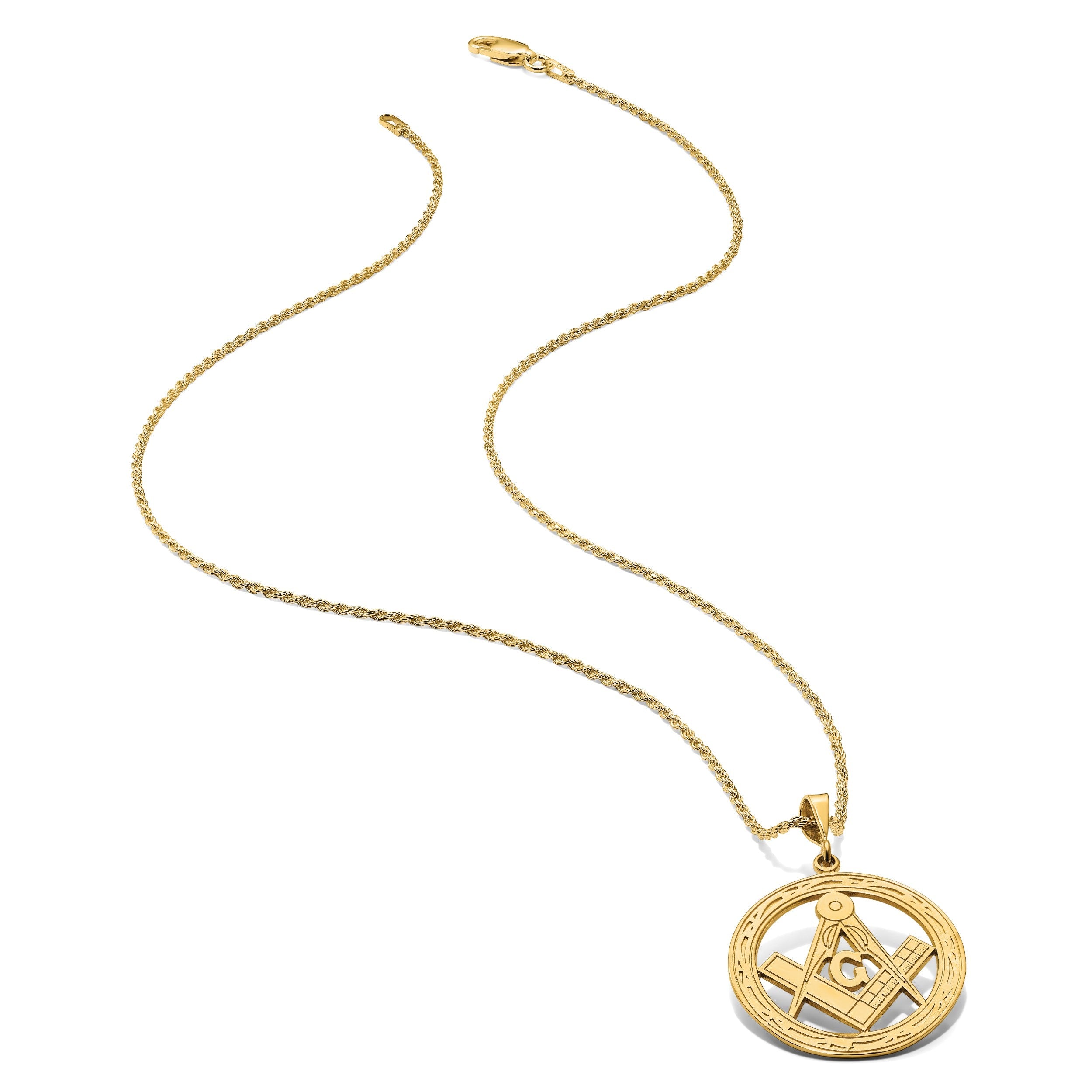 14K Gelbgold Polierter & Strukturierter Großer Freimaurersymbol-Anhänger