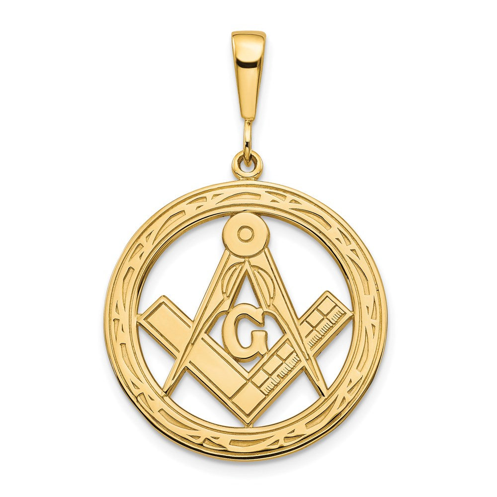14K Gelbgold Polierter & Strukturierter Großer Freimaurersymbol-Anhänger