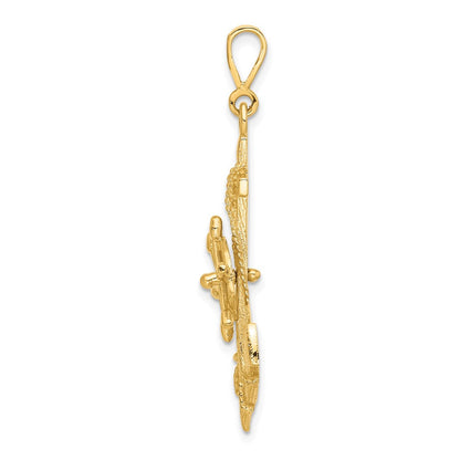 14K Gelbgold Großer Anker-Charm mit beweglichem Steuerrad