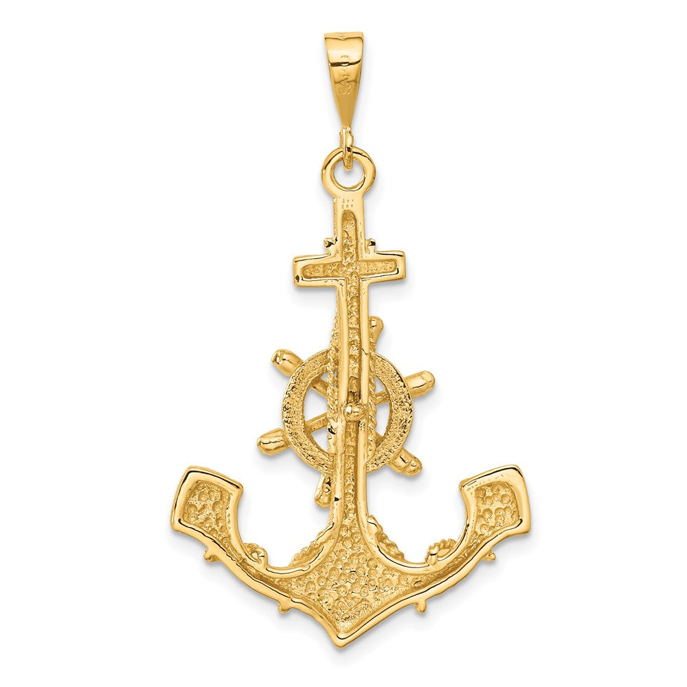 14K Gelbgold Großer Anker-Charm mit beweglichem Steuerrad