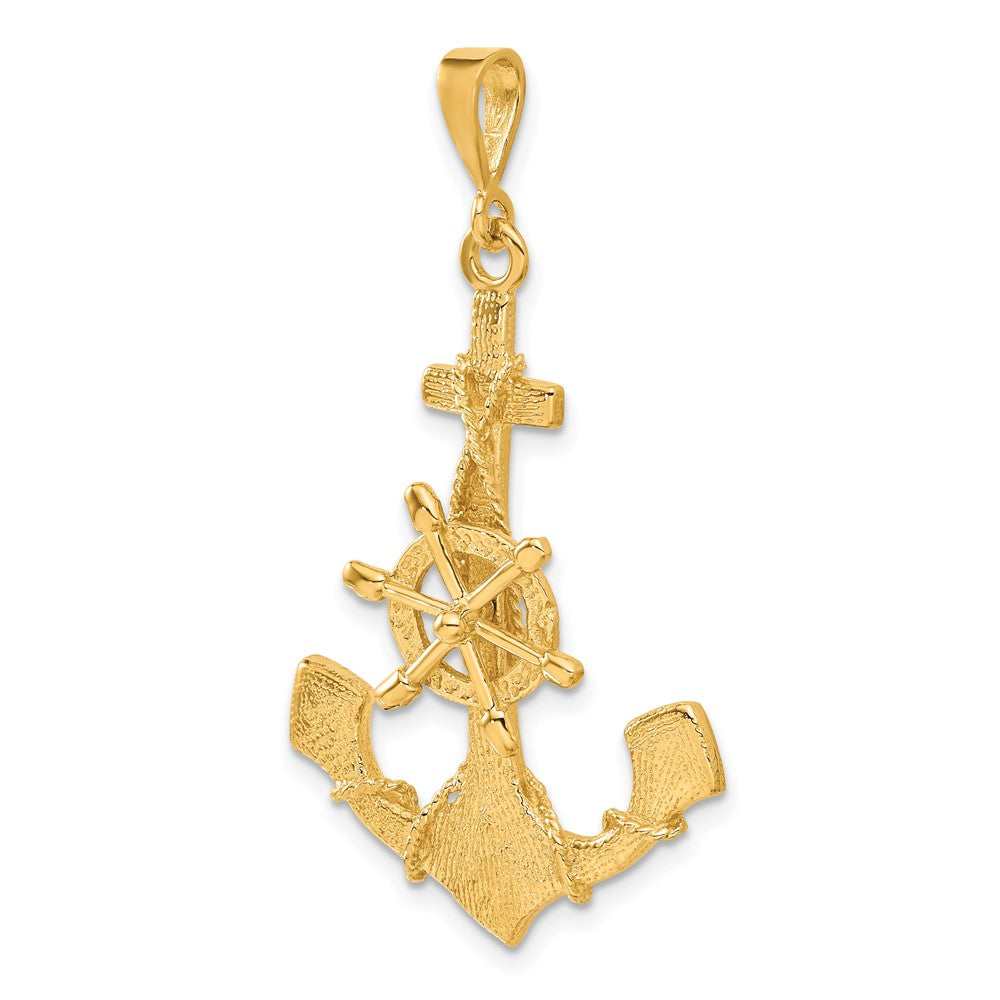 14K Gelbgold Großer Anker-Charm mit beweglichem Steuerrad