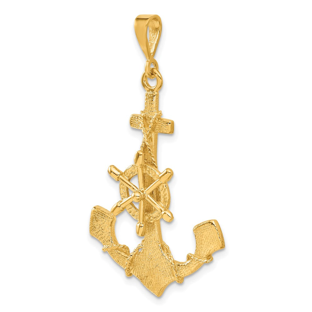14K Gelbgold Großer Anker-Charm mit beweglichem Steuerrad