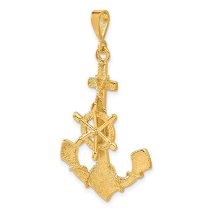 14K Gelbgold Großer Anker-Charm mit beweglichem Steuerrad