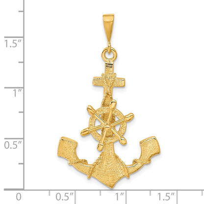14K Gelbgold Großer Anker-Charm mit beweglichem Steuerrad