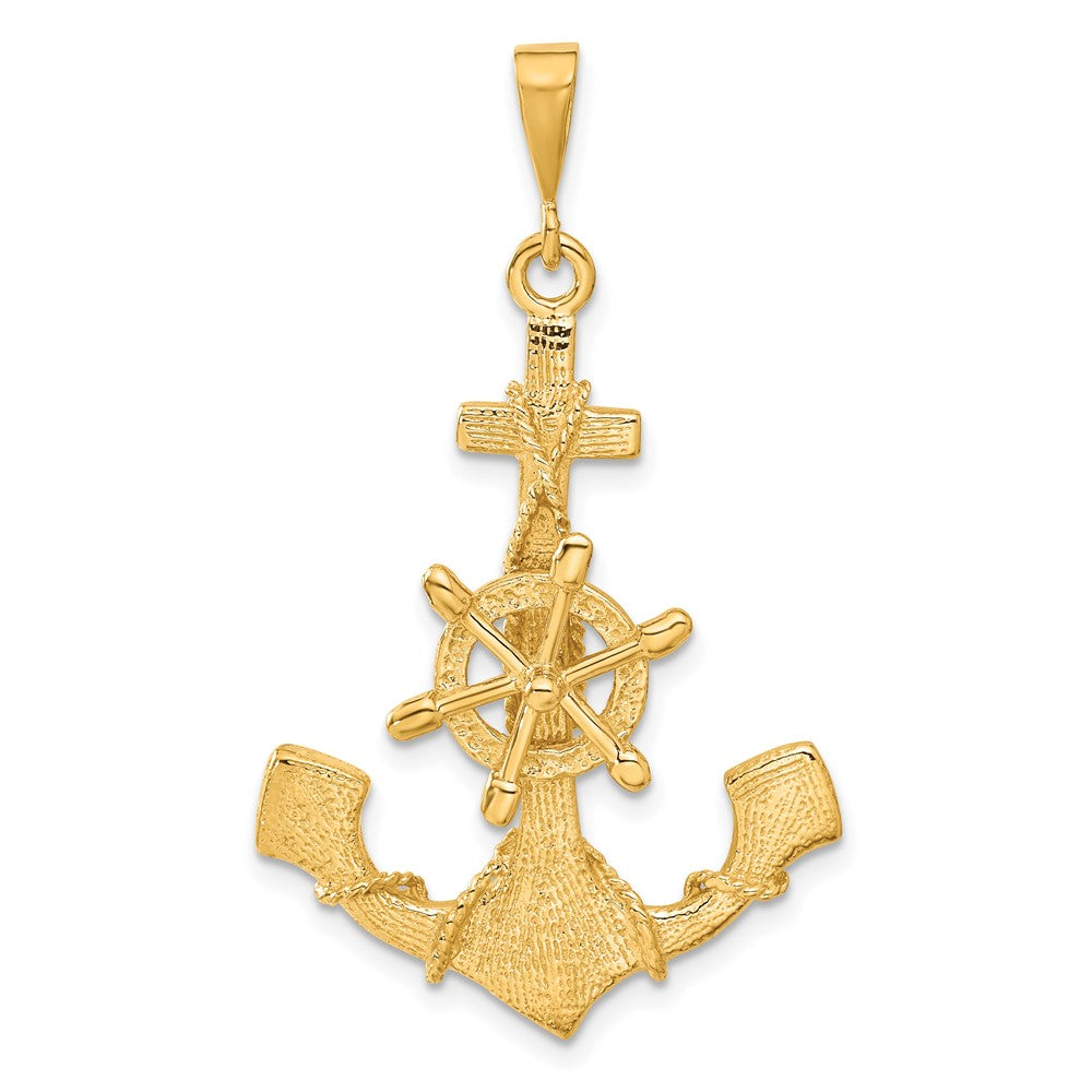 14K Gelbgold Großer Anker-Charm mit beweglichem Steuerrad