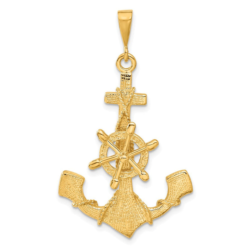 14K Gelbgold Großer Anker-Charm mit beweglichem Steuerrad