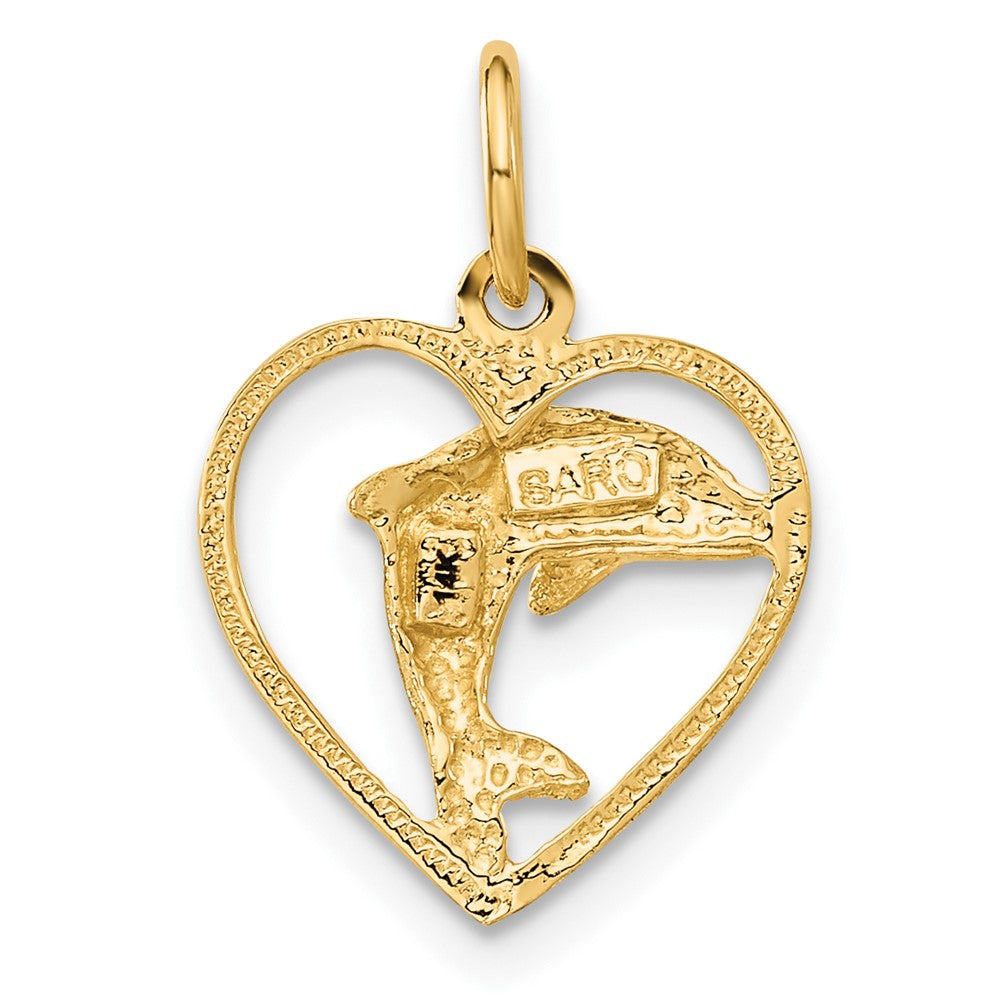 14K Gelbgold Delfin in Herz Charm