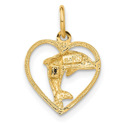 14K Gelbgold Delfin in Herz Charm