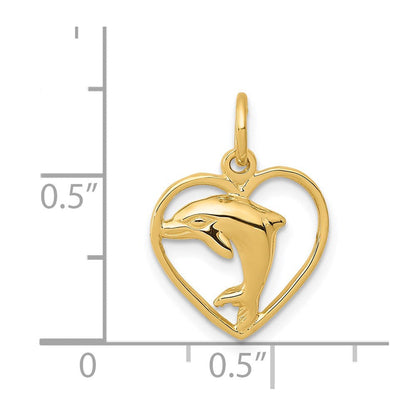 14K Gelbgold Delfin in Herz Charm